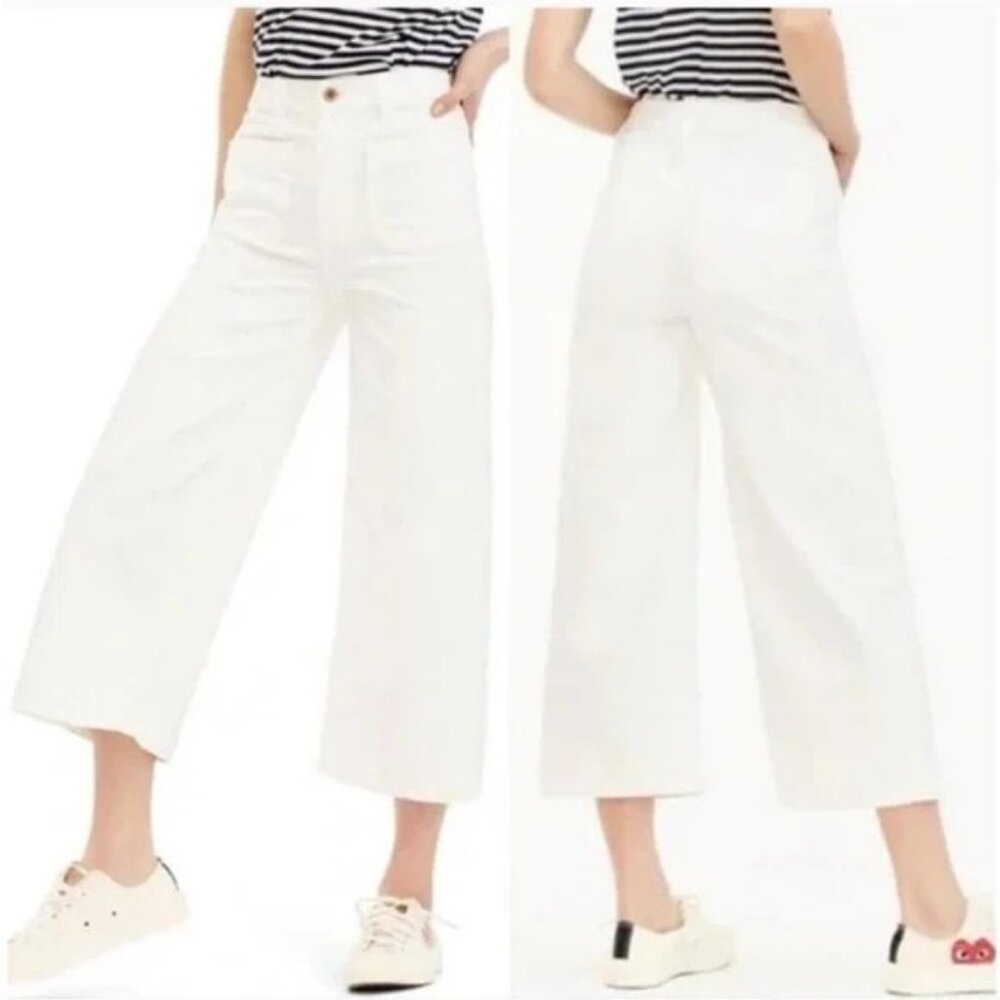 J. Crew Point Sur White Wide-Leg Cropped Pants, Size 31, Excellent Condition